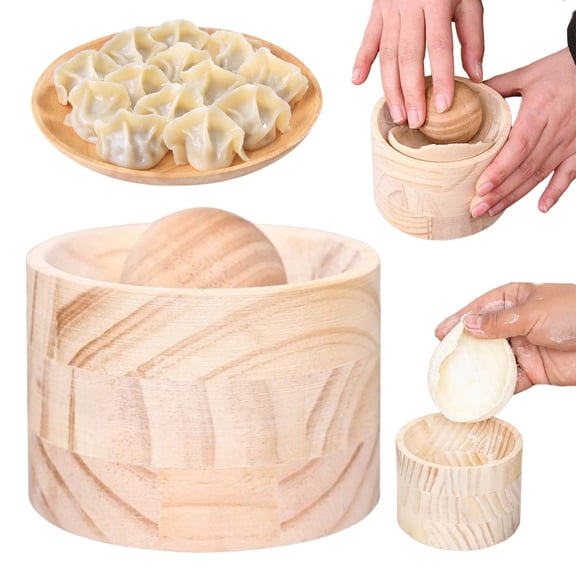 Wooden Dumpling Skin Maker Manual Dough Press Tool, Round Dumpling Wrapper Mold, Pine Wood Ravioli Maker and Wonton Wrapper Press for Home Kitchen Baking Beige