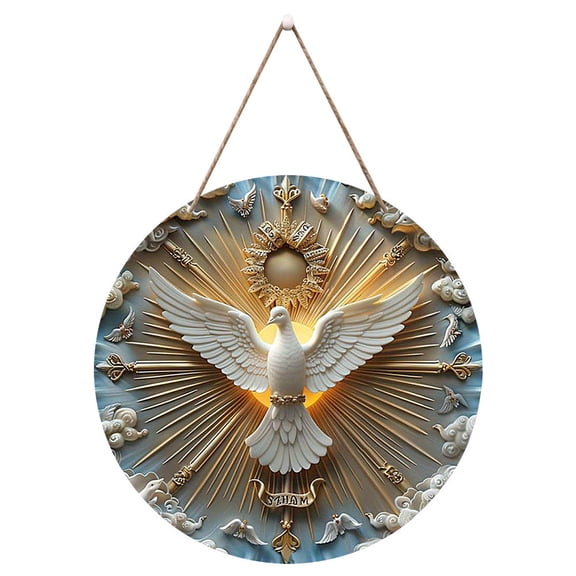 Wooden Eagle Stained Glass Print Hanging Sign, Wild Bird Round Wall Ornament For Window Cabin Farm Decor