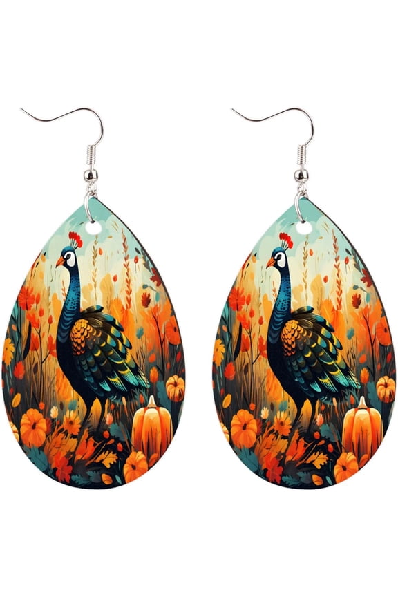 Wooden Earingings Fine Fall Turkey Floral Dangle Earrings ideal for Women, Lightweight Drop Shape Wood Teardrop Earrings Dangly Earrings[i972]