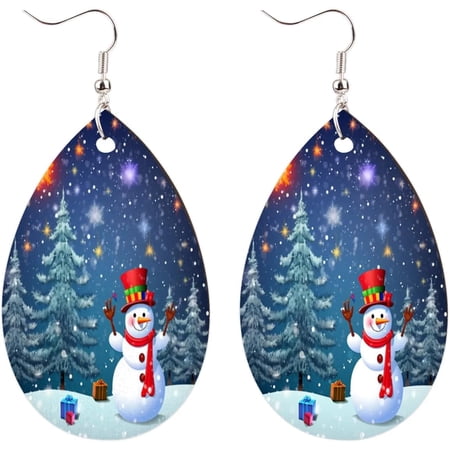 Wooden Earingings Galaxy Fine Sky Snowman Dangle Earrings for Women, lightweight comfortable Drop Shape Wood Teardrop Earrings Dangly Earrings[k939]