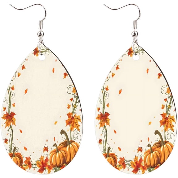 Wooden Earingings Leaves Best Autumn Pumpkin Dangle Earrings for Women, Lightweight Drop Shape Wood Teardrop Earrings Dangly Earrings[p675]