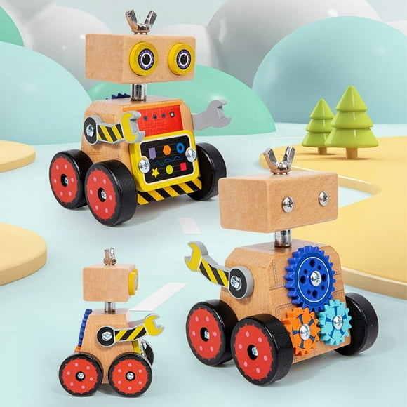 Wooden Robot Building Kit, 5-in-1 STEM Educational Toy, DIY Gear Assembly Science Project, Creative Construction Set For Kids Age 8-12, Learning Engineering Toy