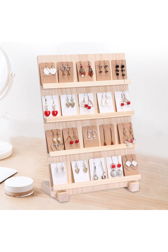 Wooden Earring Display Stand Jewelry Towel Cards Display Stand for Shows with Multi-Layer Base Earring Displays Jewelry Organizer Rustic 4 layers