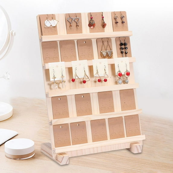 Wooden Earring Display Stand Jewelry Towel Cards Display Stand for Shows with Multi-Layer Base Earring Displays Jewelry Organizer Rustic 5 layers