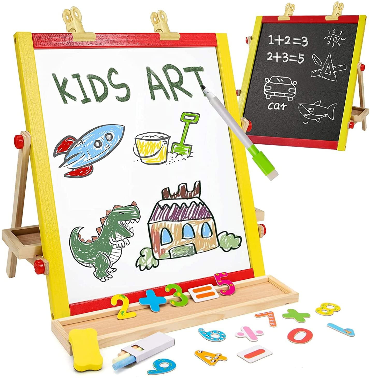 Wooden Easel for Kids, Tabletop Double-Sided Whiteboard & Chalkboard with  Chalk, Toddler Toys Art Supplies For Girls Boys