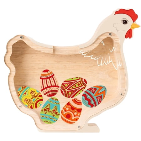 Wooden Easter Bunny Bank, Hand-Painted Coin Saving Bank for Kids, Spring Tabletop Decoration Ornament, Holiday Gift and Home Desk Money Box