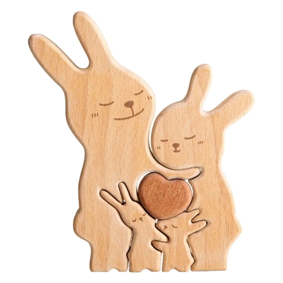 Wooden Easter Bunny Family Puzzle, Wooden Bunny Puzzle for Home Crafts, Easter Decorations, House Warming Decor, Birthday Family Party Gifts for New Baby Easter Basket Stuffers, 4 Rabbits