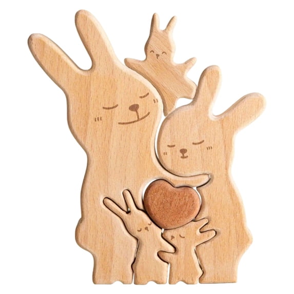 Wooden Easter Bunny Family Puzzle, Wooden Bunny Puzzle for Home Crafts, Easter Decorations, House Warming Decor, Birthday Family Party Gifts for New Baby Easter Basket Stuffers, 5 Rabbits