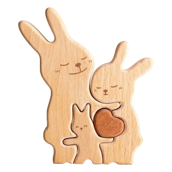 Wooden Easter Bunny Family Puzzle, Wooden Bunny Puzzle for Home Crafts, Easter Decorations, House Warming Decor, Birthday Family Party Gifts for New Baby Easter Basket Stuffers, 3 Rabbits