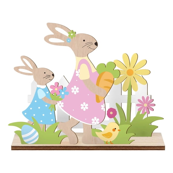 Wooden Easter Bunny Figurine – Rustic Tabletop Decoration for Spring & Easter Decor, Farmhouse Style Ornament for Home, Kids, and Gift Giving