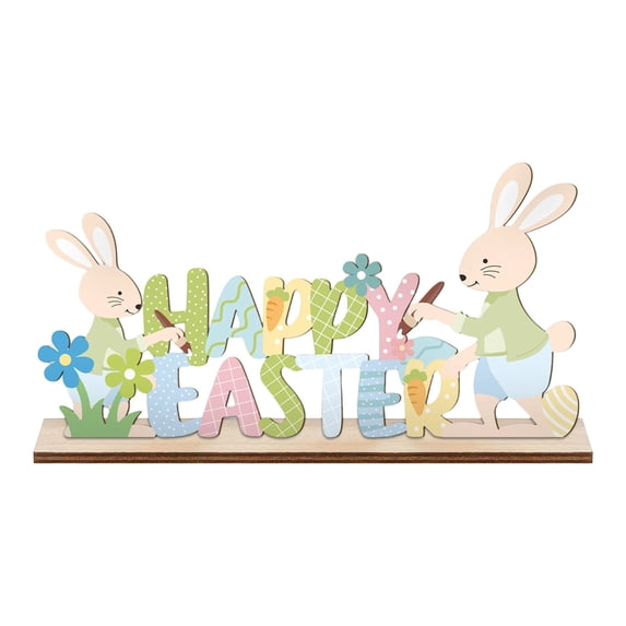 Wooden Easter Bunny Figurine – Rustic Tabletop Decoration for Spring & Easter Decor, Farmhouse Style Ornament for Home, Kids, and Gift Giving
