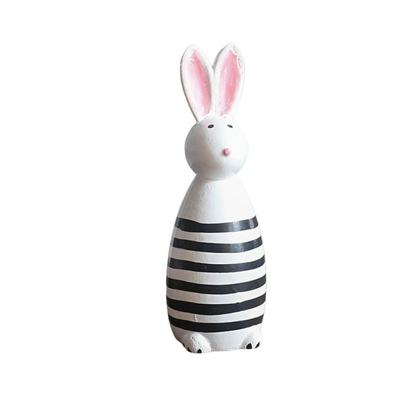 Wooden Easter Bunny Lifelike Animal Sculpture, Vintage Rabbit Figurine for Spring Home Table Decor, Hand-Painted Ornament Gift