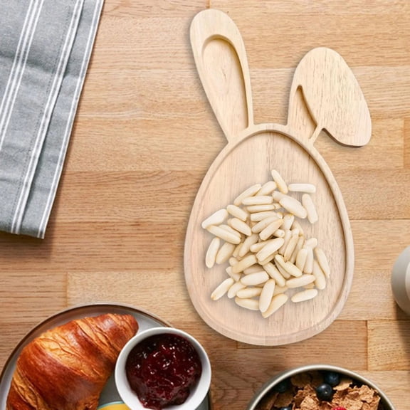 Wooden Easter Bunny Serving Tray, Rabbit Shaped Charcuterie Board for Cheese Snacks and Appetizers, Farmhouse Style Wooden Platter for Spring Holiday Party Table Decor
