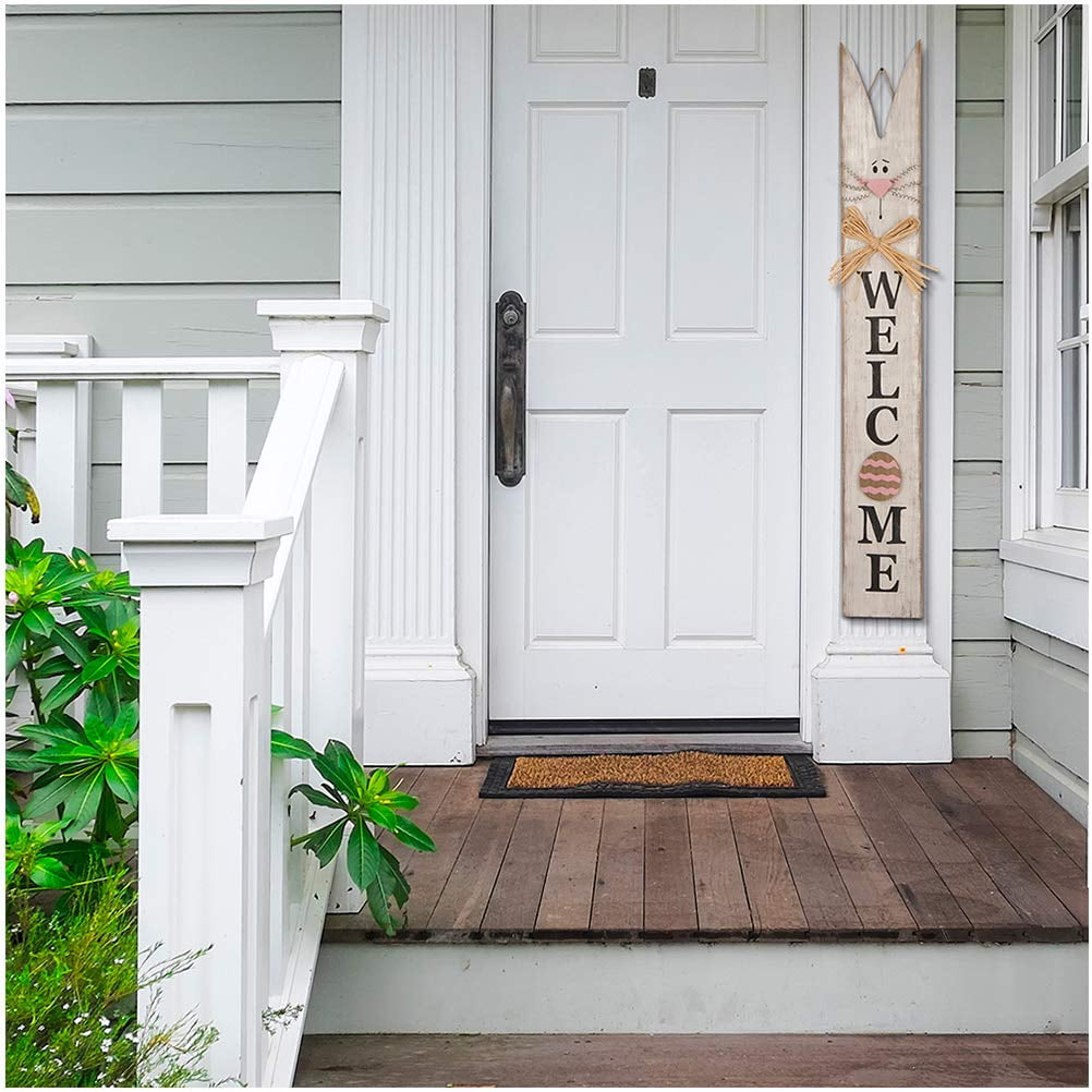 Wooden Easter Bunny Welcome Sign for Front Door Decor, Hand Painted ...