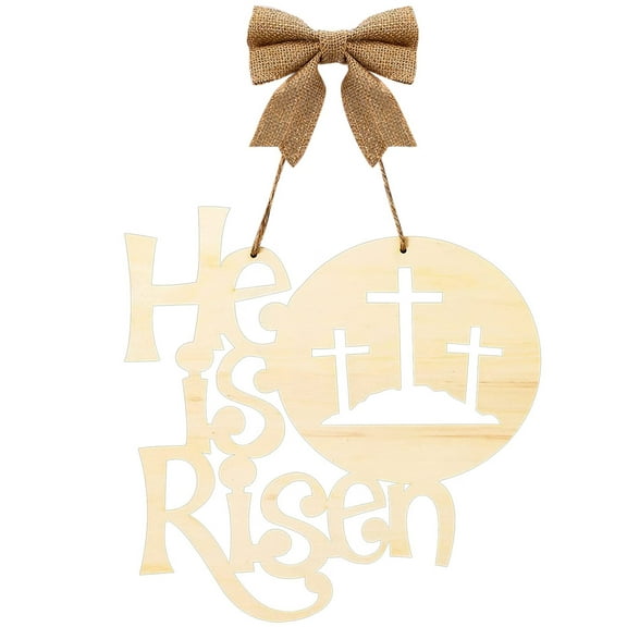 Wooden Easter Door Hanger He Is Risen Decor Rustic Easter Sign Decor Religious Spring Door Hanger Decoration Carved Wall Art Wood Hand Carved Hanging Wall