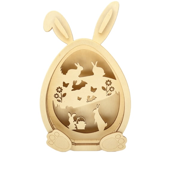 Wooden Easter Egg Bunny Shaped Desktop Ornament with 3D Layered Design for Tabletop Decoration and Craft Projects