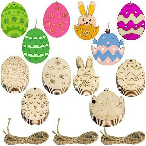 Wooden Easter Eggs Crafts Kit 30 Pcs Unfinished Wooden Cutouts DIY Painting Crafts Easter Ornaments Decoration Party Activities Holiday Art Projects Gift Making Supplies