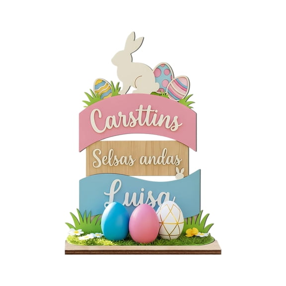 Wooden Easter Tabletop Decoration Bunny and Eggs Personalized Name Sign Spring Holiday Home Decor for Family Parties