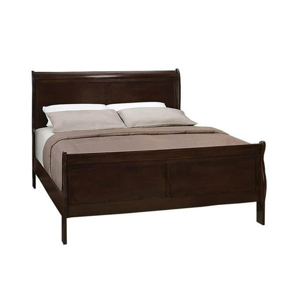 Wooden Eastern King Bed with Curved Panel Headboard, Brown