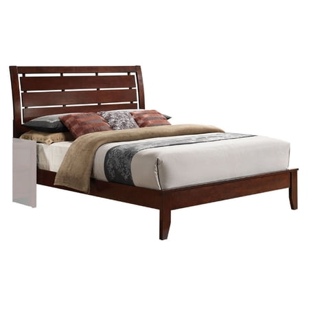 Wooden Eastern King Bed with Slatted Design Panel Headboard, Cherry Brown- Saltoro Sherpi