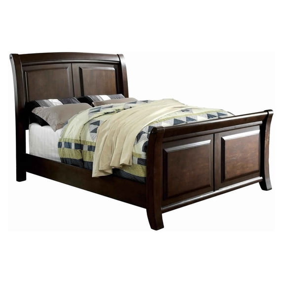 Wooden Eastern King Size Bed with Panel Headboard Brown