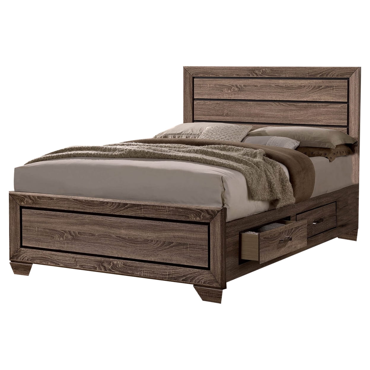 Wooden Eastern King Size Bed with Storage Drawers Taupe Brown - Saltoro Sherpi