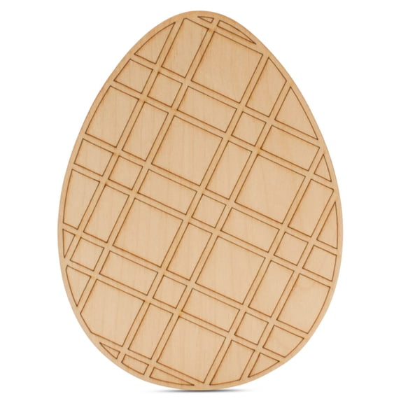Wooden Eggs for Easter Crafts, Plaid, 7-Inch, 1/8 Inch Thick Wood Cutouts, Pack of 5 for Basket Stuffers/Ornaments, by Woodpeckers