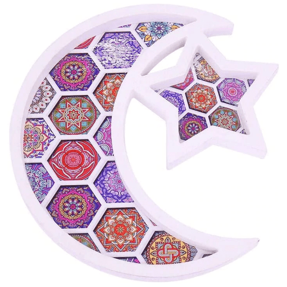Wooden Eid Mubarak, Ramadan Kareem, Moon Star Shape Dessert Tray