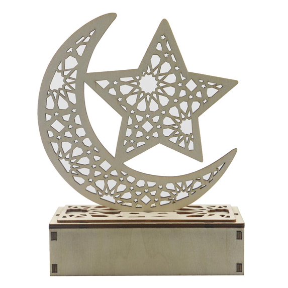 Wooden Eid Mubarak Ramadan Ornament, Islam LED Light Table Decorations, Happy Eid Mubarak Ramadan Party Supplie