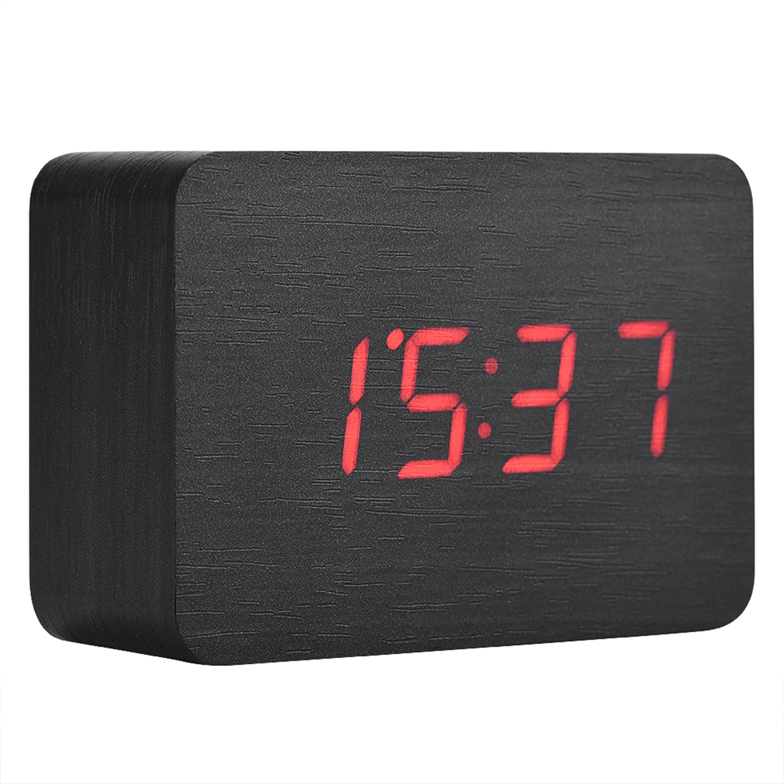 Wooden Electronic Digital Alarm Clock Temperature LED Display Sounds