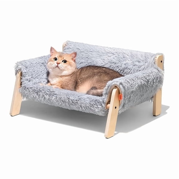 Wooden Elevated Cat Couch Bed, Removable & Detachable Mattress Cover, Sturdy Pet Sofa for Indoor Cats, Kittens, Puppies and Small Animals, Comfortable Rest Furniture for Indoor Use