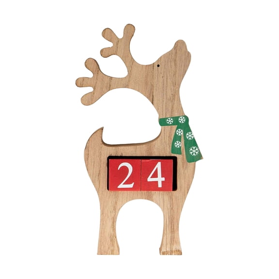 Wooden Elk Desk Calendar Decoration with Perpetual Date Blocks for Holiday Home or Office Display