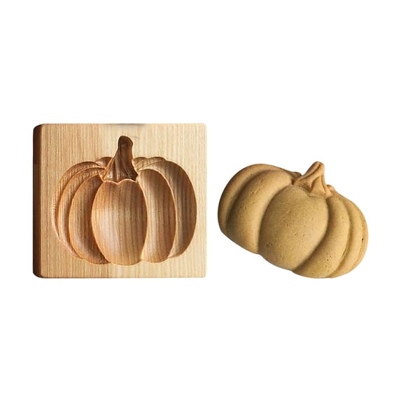 Wooden Embossed Cookie Mold Set for DIY Baking - Christmas and Thanksgiving Craft Decorative Tools with Traditional Designs - Pumpkin