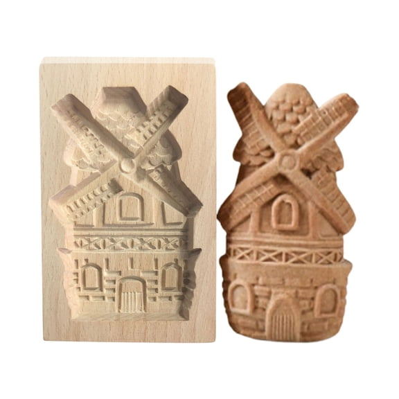 Wooden Embossed Cookie Mold Set for DIY Baking - Christmas and Thanksgiving Craft Decorative Tools with Traditional Designs - Windmill