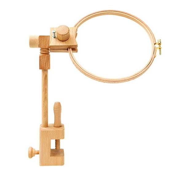 Wooden Embroidery Hoop Stand Holder 360 Degree Rotation Adjustable Embedded for Cross Stitch Desktop Frame Clamp Sewing