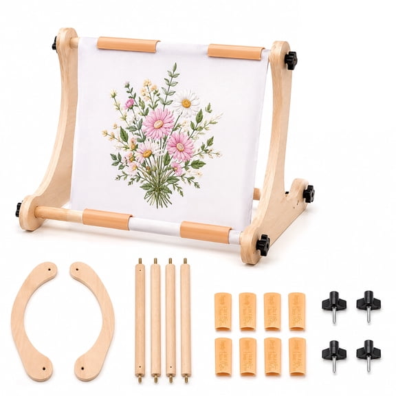 Wooden Embroidery Stand, Hands-Free Design, 2 Adjustable Pole Sizes, Lap and Tabletop Use for Cross Stitch and Needlepoint