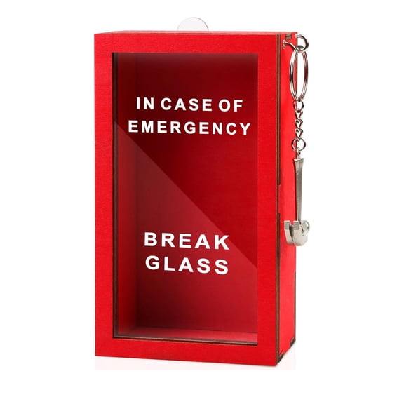 Wooden Emergency Break Glass Gift Box 6.7 x 3.9 Inches, Red Retro Storage Case, Novelty Desktop Decor, Funny Gag Gift for Office, Birthday, Christmas