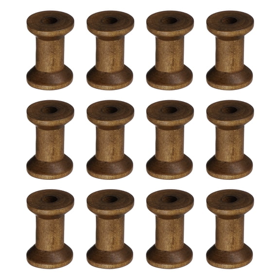 Wooden Empty Spools, Empty Sewing Bobbins Thread Holder Unfinished Wood Spool for Arts DIY, 1.2 In & 12 Pcs & Brown