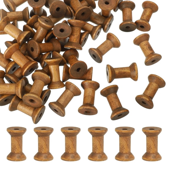 Wooden Empty Spools Unfinished Wood Thread Spools Fit for Embroidery Sewing Machines Crafts Wire Weaving Bobbins Brown 2"x1.2"