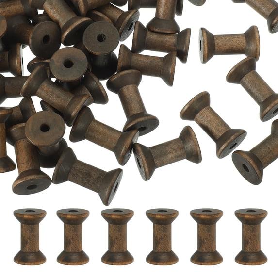 Wooden Empty Spools Unfinished Wood Thread Spools Fit for Embroidery Sewing Machines Crafts Wire Weaving Bobbins Dark Brown 2"x1.2"