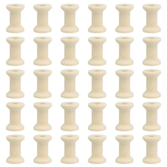 Wooden Empty Spools, Unfinished Wood Thread Spools Fit for Embroidery Sewing Machines Crafts Wire Weaving Bobbins Natural Color 1.2"x0.8"