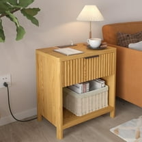 HAIOOU Night Stand with Charging Station, Bed Side Table Drawer Storage End Tables Large Modern Wood Wide Bedside Stand Mid Century Nightstand for Bedroom Living Room Sofa Couch Home Office