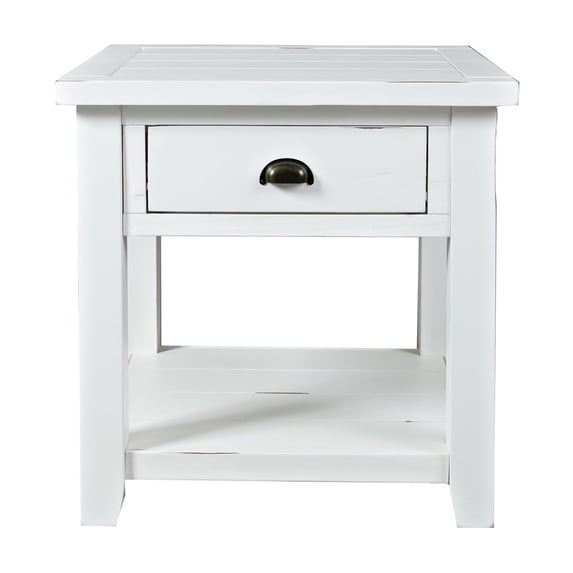 Wooden End Table With Open Shelf, Weathered White- Saltoro Sherpi