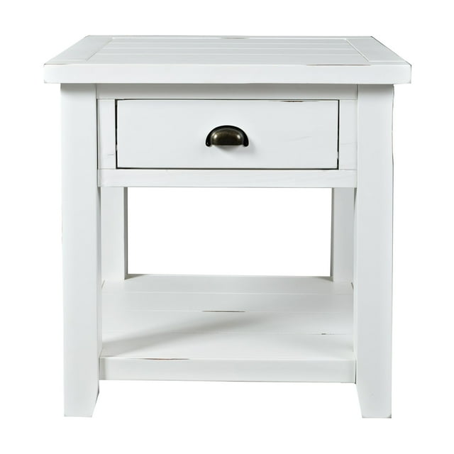 Wooden End Table With Open Shelf, Weathered White- Saltoro Sherpi