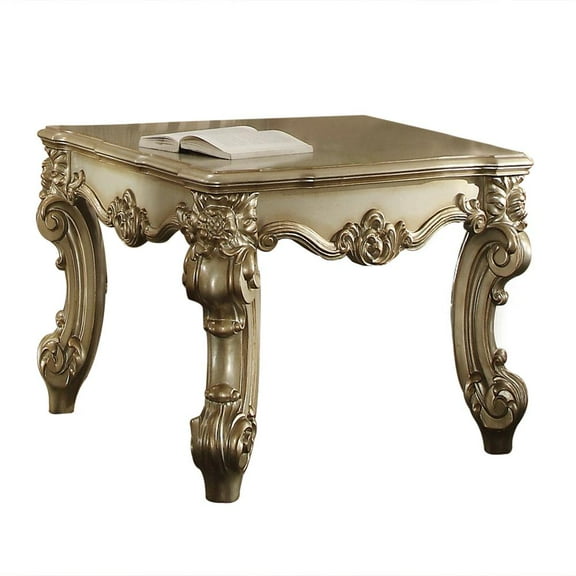 Wooden End Table in Gold Patina - Saltoro Sherpi
