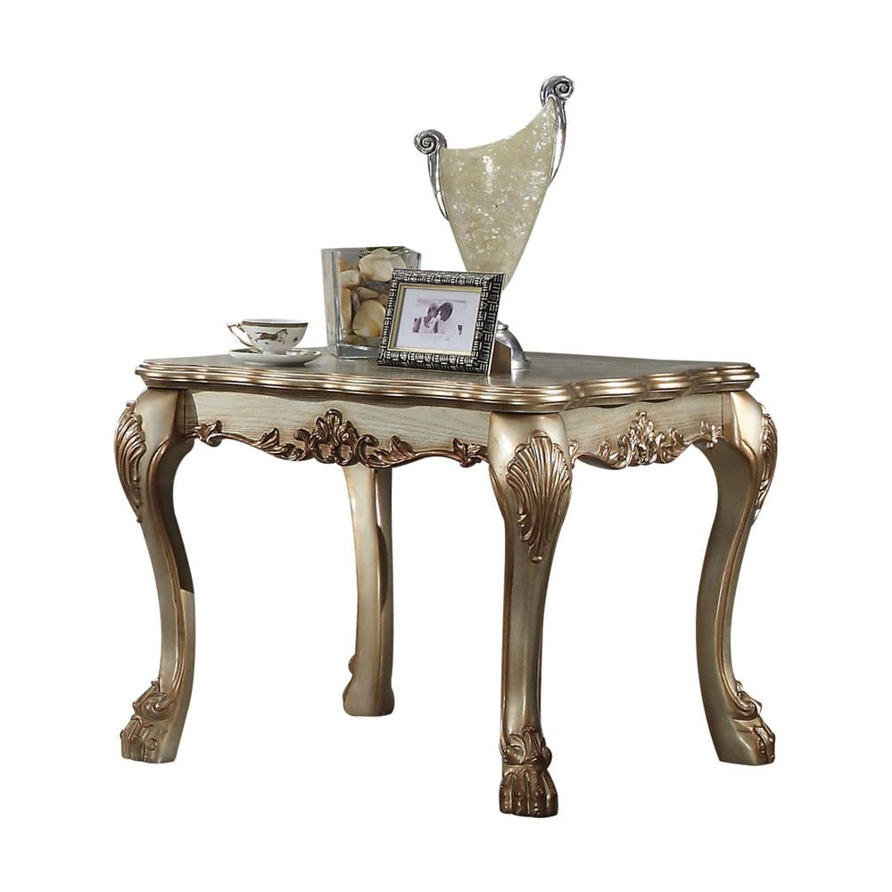 28" Gold Patina Wood Veneer Rectangular End Table