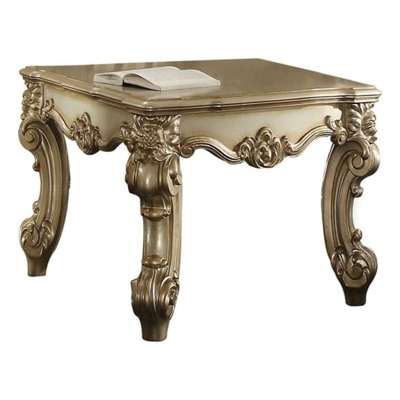 Wooden End Table in Gold Patina - Saltoro Sherpi