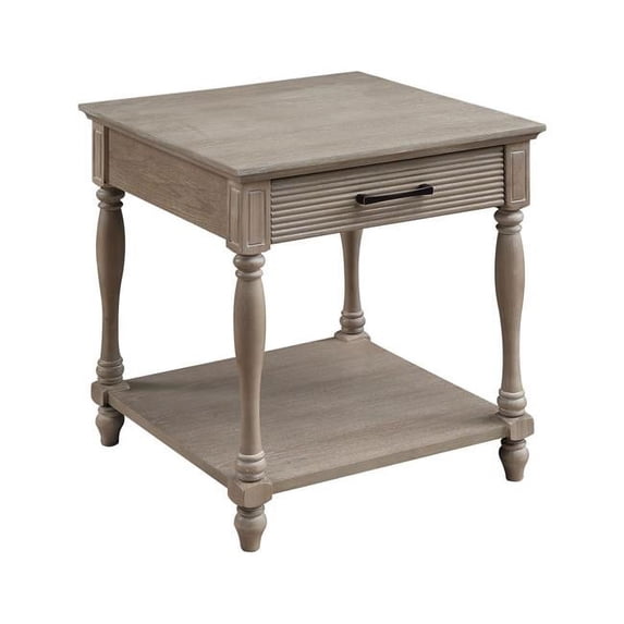 Wooden End Table with 1 Drawer & Molded Design - Antique White - 24 x 24 x 24 in.