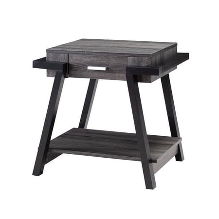 Wooden End Table with Angled Leg Support & 1 Drawer - Black & Gray