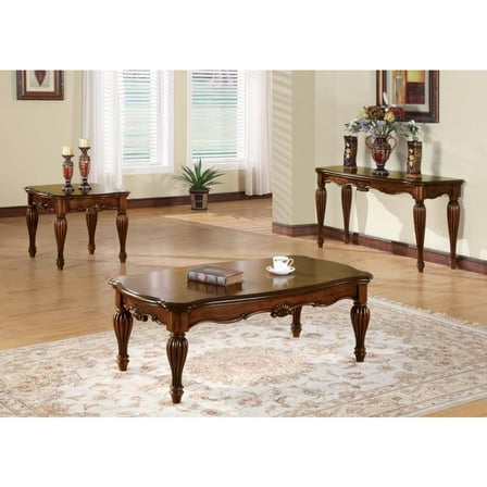 Wooden End Table with Carved Details Cherry Brown - Saltoro Sherpi